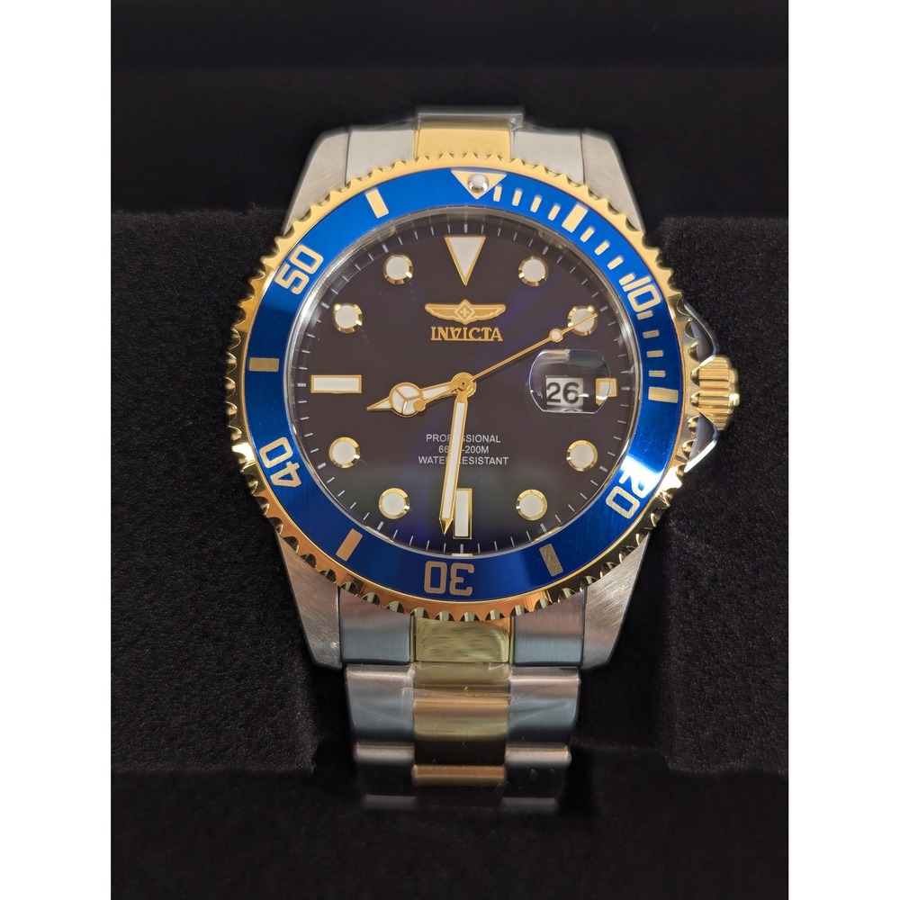 Invicta Pro Diver 33268 Two Tone Blue Dial 200M Water Resistant Mens Watch